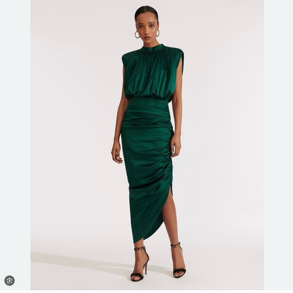 Veronica Beard Kendall Dress Elegant Asymmetrical Rushed Green Silk Dress -  threedaughtersproperties.com